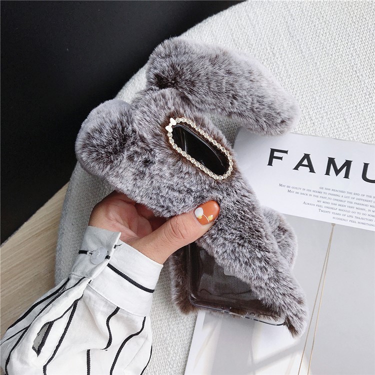 Rabbit Shape Fluffy Fur Coated Rhinestone TPU Shell for OnePlus 7 Pro - Coffee-3