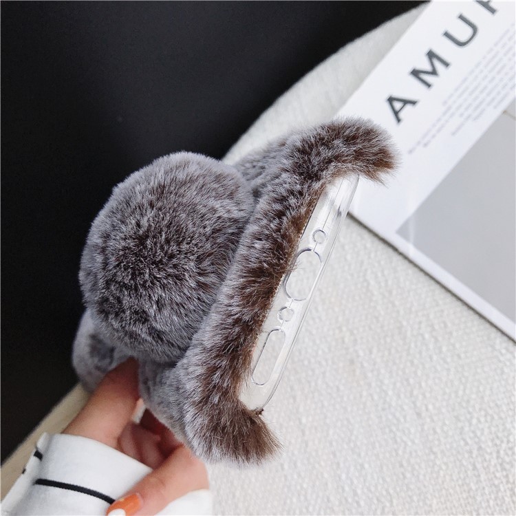 Rabbit Shape Fluffy Fur Coated Rhinestone TPU Shell for OnePlus 7 Pro - Coffee-4