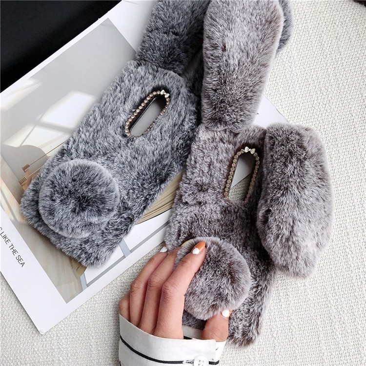 Rabbit Shape Fluffy Fur Coated Rhinestone TPU Shell for OnePlus 7 Pro - Coffee-5