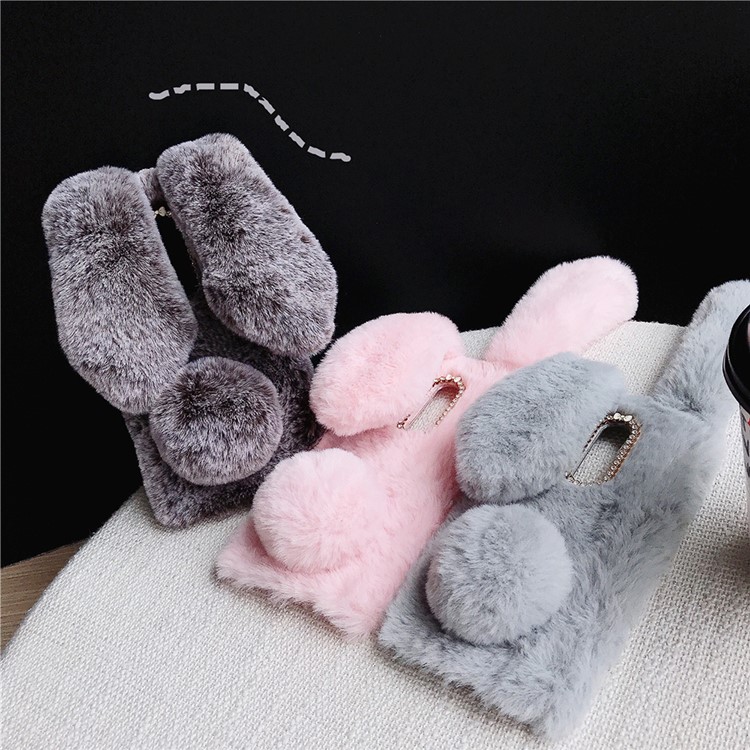 Rabbit Shape Fluffy Fur Coated Rhinestone TPU Shell for OnePlus 7 Pro - Coffee-6