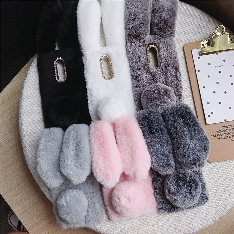 Rabbit Shape Fluffy Fur Coated Rhinestone TPU Shell for OnePlus 7 Pro - Coffee-7