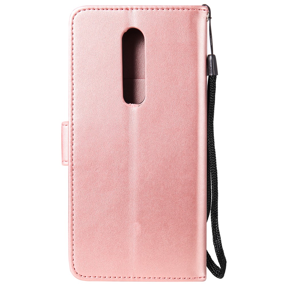 Imprint Flower and Cat Flip Leather Wallet Case for OnePlus 7 Pro - Rose Gold-2