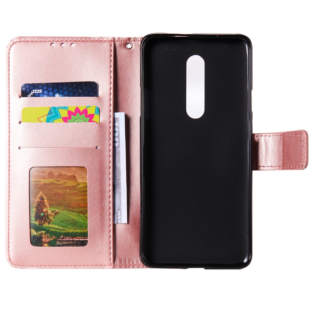 Impresión Flower And Cat Flip Leather Willet Fase Para OnePlus 7 Pro - Oro Rosa