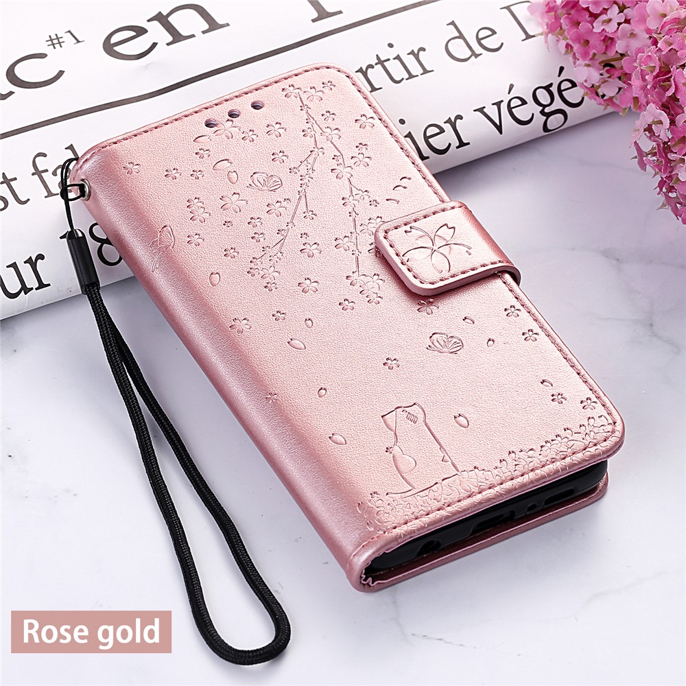 Impressum Blumen- Und Katzenflip Leder Brieftasche Für OnePlus 7 Pro - Roségold-6