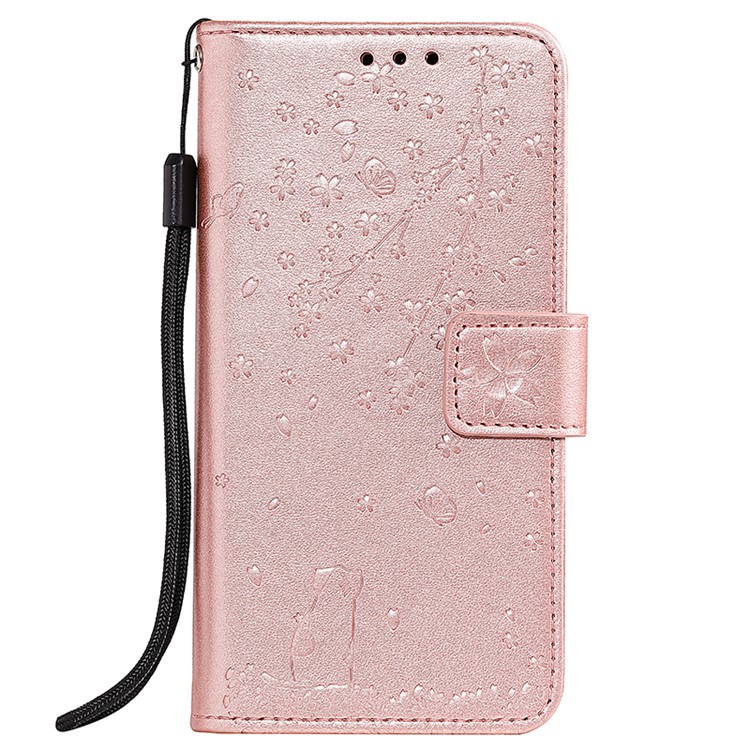 Imprint Flower Leather Wallet Phone Cover Casing for OnePlus 7 - Rose Gold-1