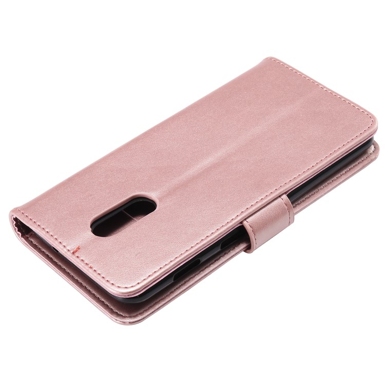 Imprint Flower Leather Wallet Phone Cover Casing for OnePlus 7 - Rose Gold-5