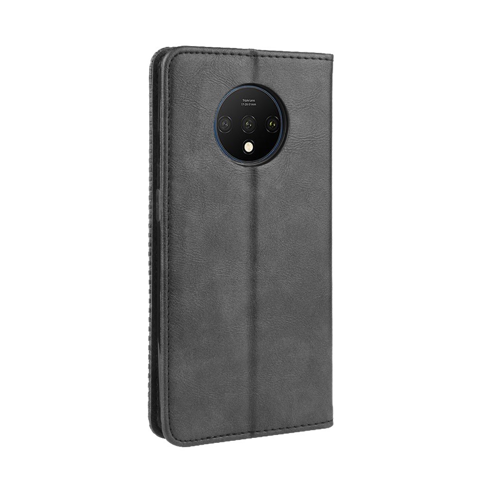 Telefono in Pelle Elegante Auto-assorbita Retrò Per OnePlus 7t - Nero