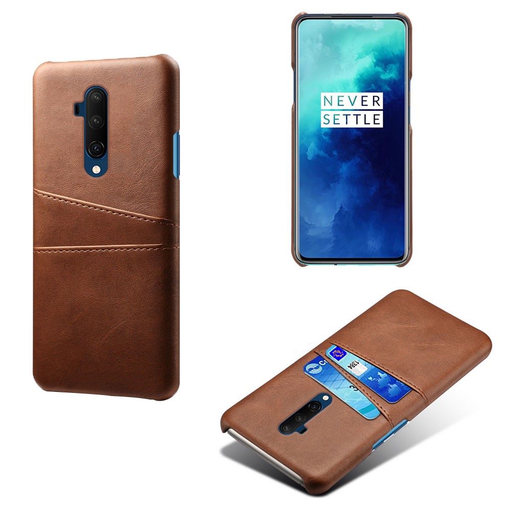 Double Card Slots PU Leather Coated Hard PC Cover for OnePlus 7T Pro - Brown-1