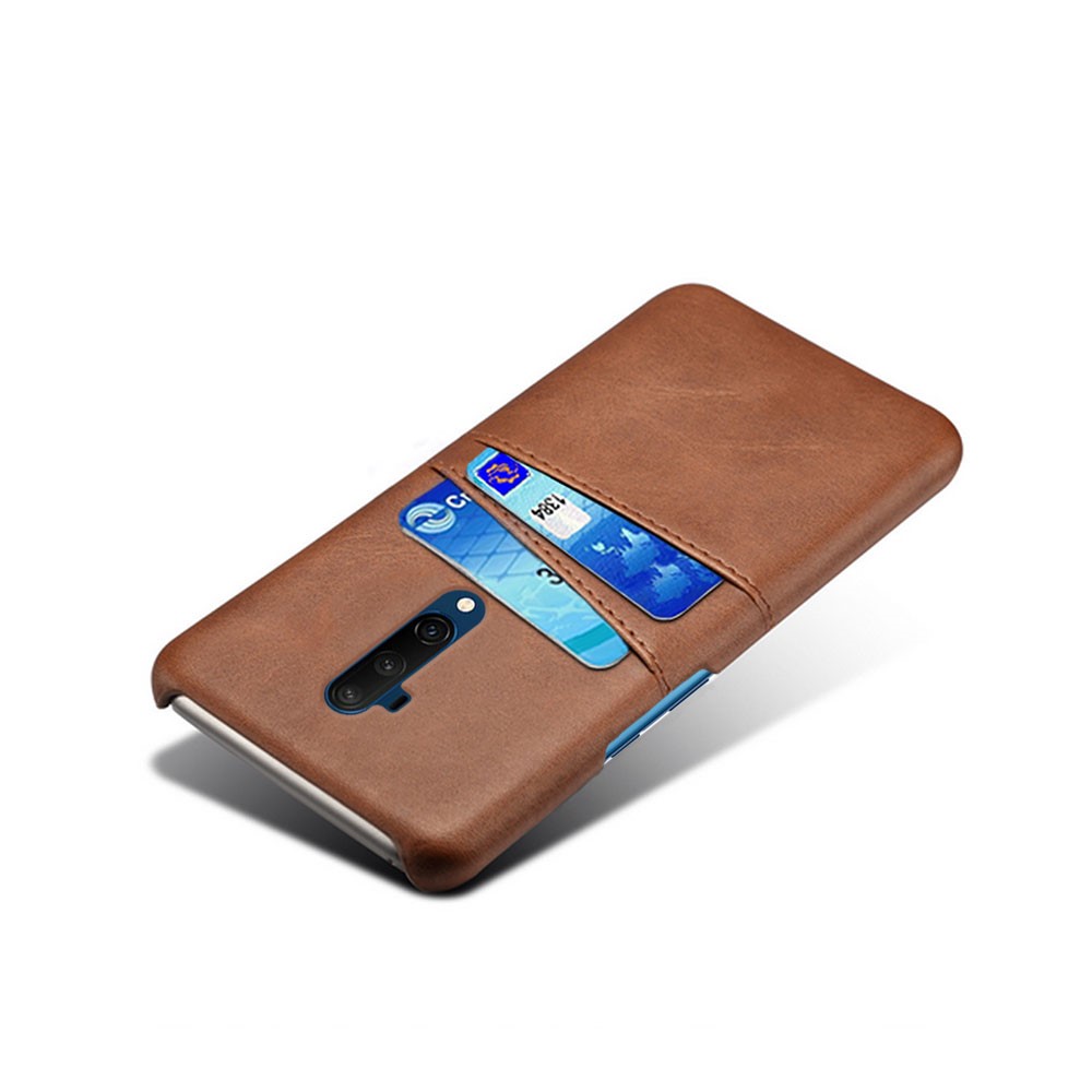 Double Card Slots PU Leather Coated Hard PC Cover for OnePlus 7T Pro - Brown-3