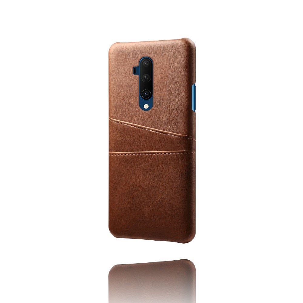 Double Card Slots PU Leather Coated Hard PC Cover for OnePlus 7T Pro - Brown-4