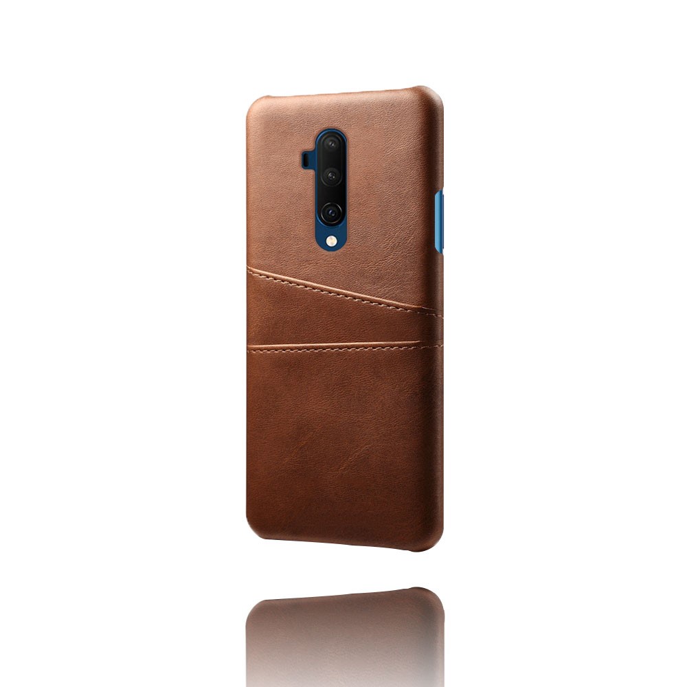 Double Card Slots PU Leather Coated Hard PC Cover for OnePlus 7T Pro - Brown-4