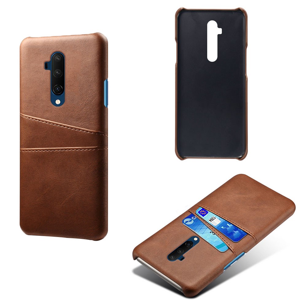 Double Card Slots PU Leather Coated Hard PC Cover for OnePlus 7T Pro - Brown-5