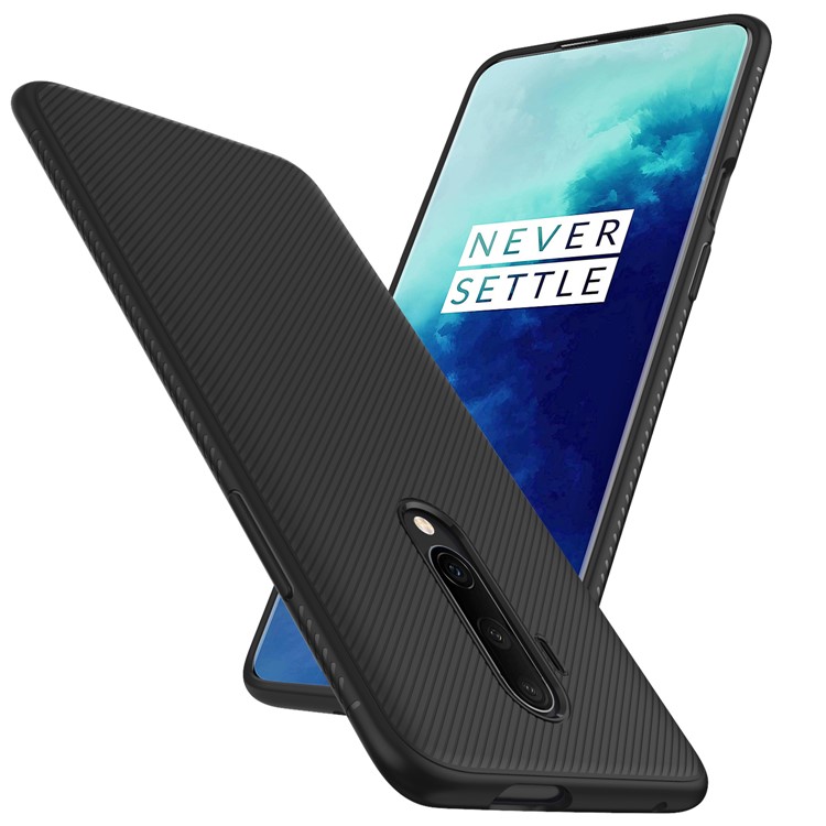 Джаз Серии Саржевого Текстуры ТПУ Сотовый Телефон Покрытия Для OnePlus 7T Про - Черный-1