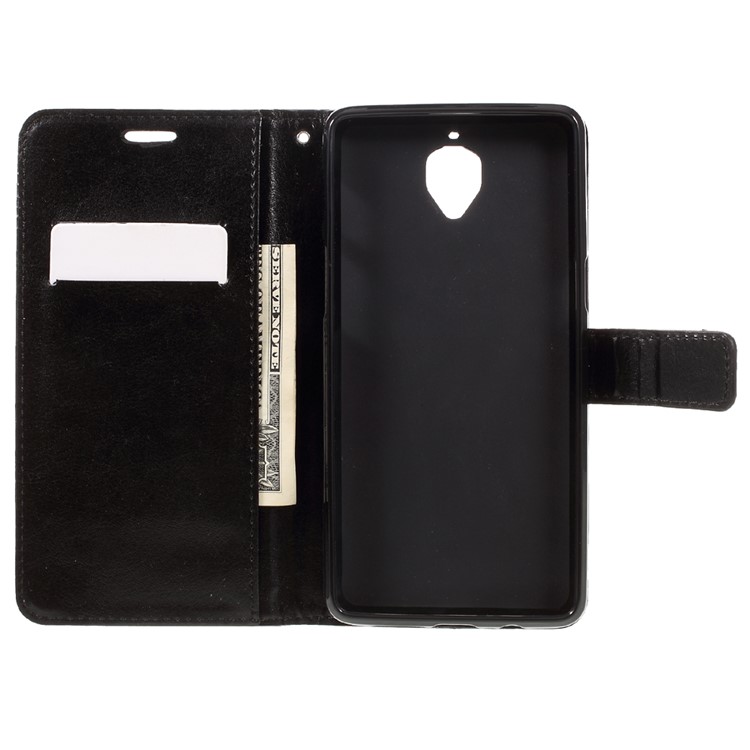 Crazy Horse Leather Wallet Stand Case for OnePlus 3 - Black-6