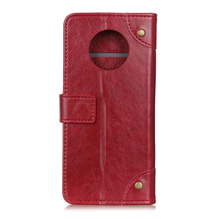 Nappa Texture Brass Buckle Leather Wallet Stand Phone Cover for OnePlus 7T - Red-3