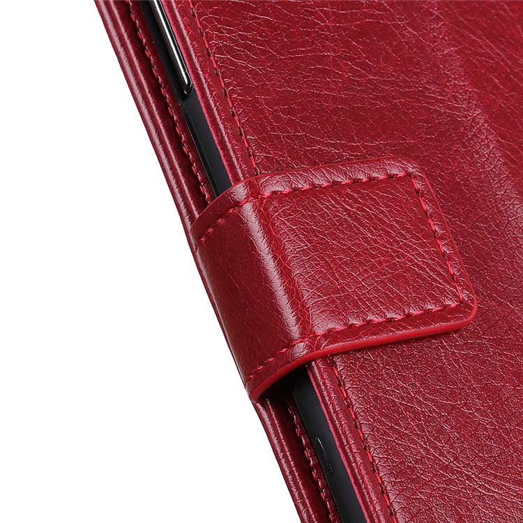 Nappa Texture Brass Buckle Leather Wallet Stand Phone Cover for OnePlus 7T - Red-6