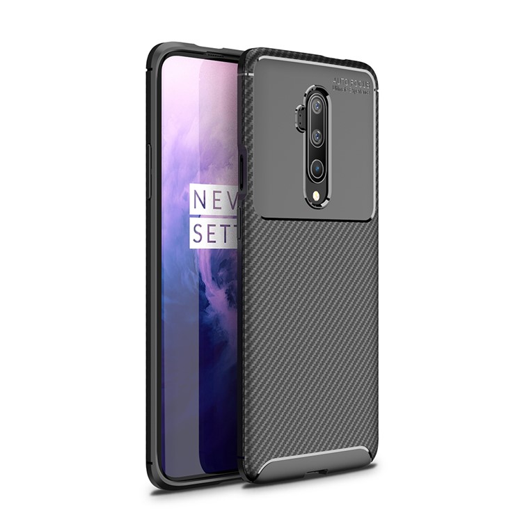 Gota De Fibra De Carbono Caso Da Tampa TPU Resistente Para OnePlus 7T Pró - Preto-1