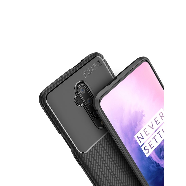 Gota De Fibra De Carbono Caso Da Tampa TPU Resistente Para OnePlus 7T Pró - Preto-5