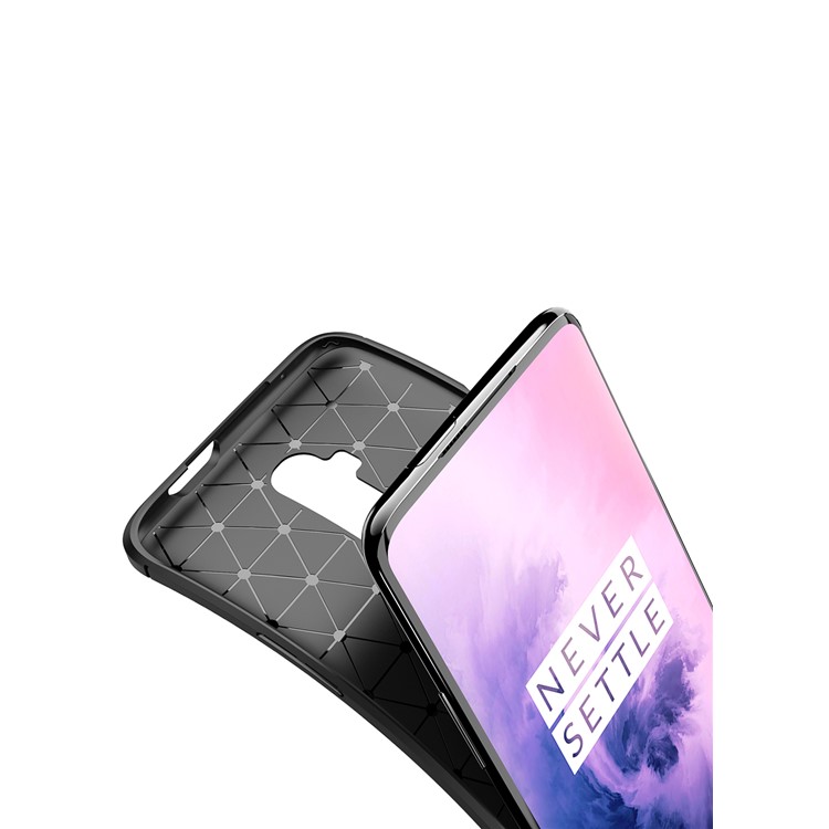 Gota De Fibra De Carbono Caso Da Tampa TPU Resistente Para OnePlus 7T Pró - Preto-7