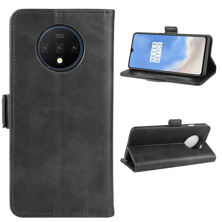Magnet Adsorption Leather Wallet Phone Stand Cover Casing for OnePlus 7T - Black-2