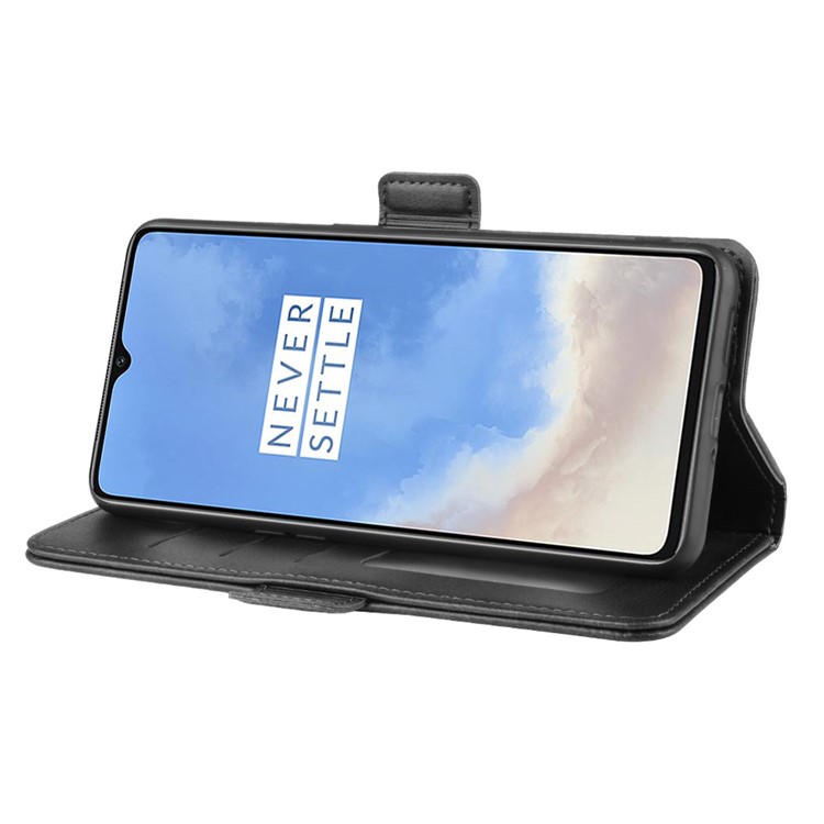 Magnet Adsorption Leather Wallet Phone Stand Cover Casing for OnePlus 7T - Black-6