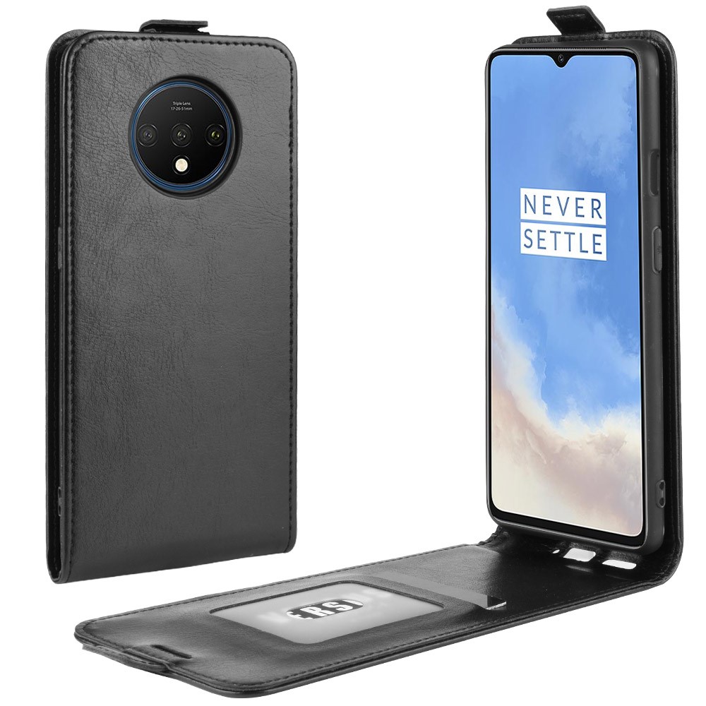 Crazy Horse Vertical Leather Case with Card Slot for OnePlus 7T - Black-1