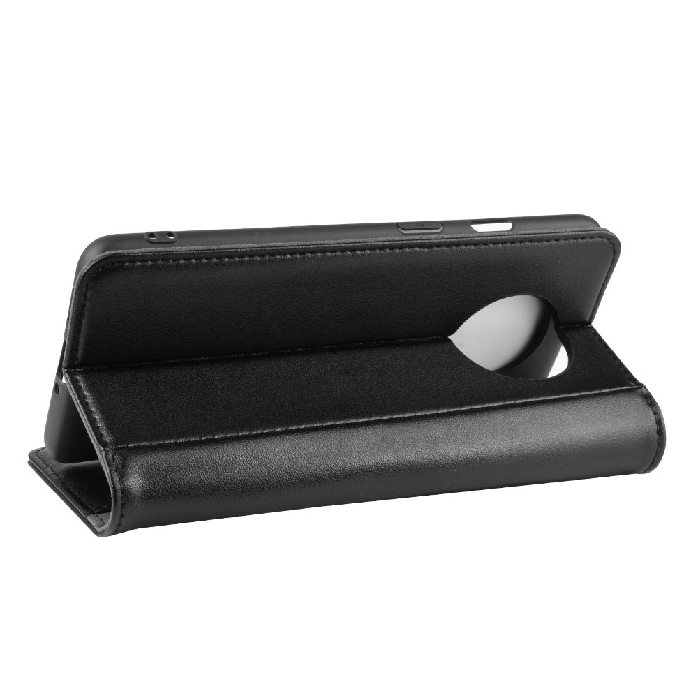 Genuine Split Leather Wallet Stand Protective Phone Cover for OnePlus 7T - Black-8