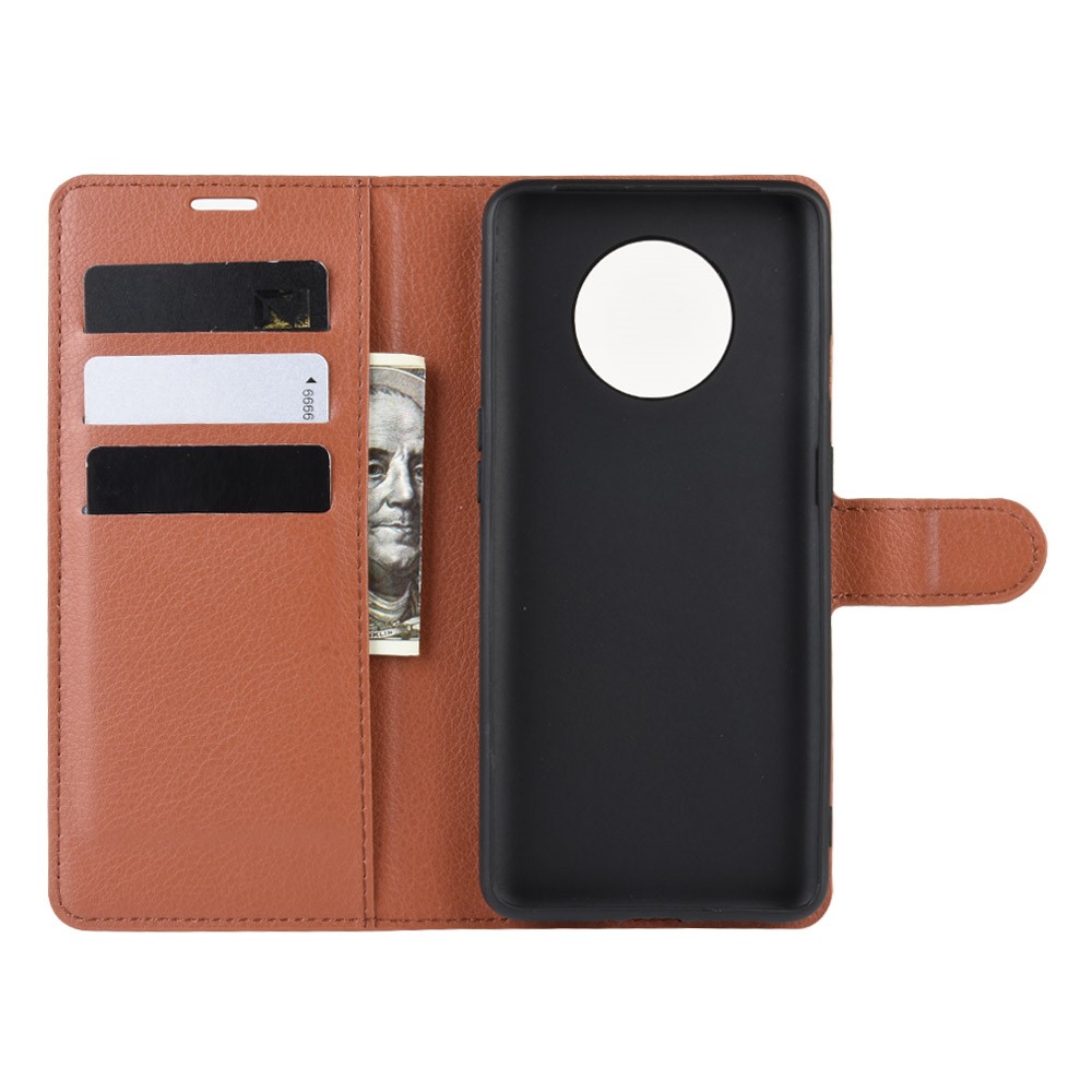 Litchi Grain Wallet Leather Phone Cover for OnePlus 7T - Brown-4