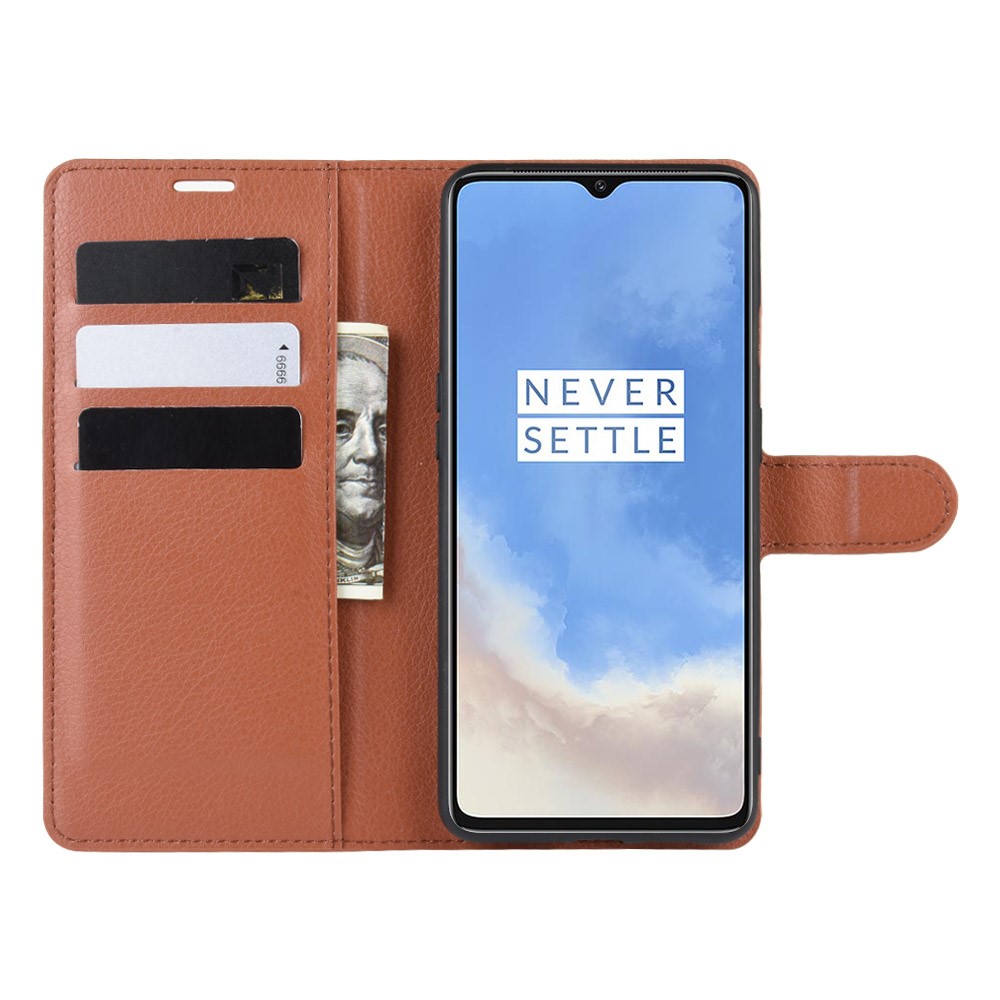 Litchi Grain Wallet Leather Phone Cover for OnePlus 7T - Brown-5