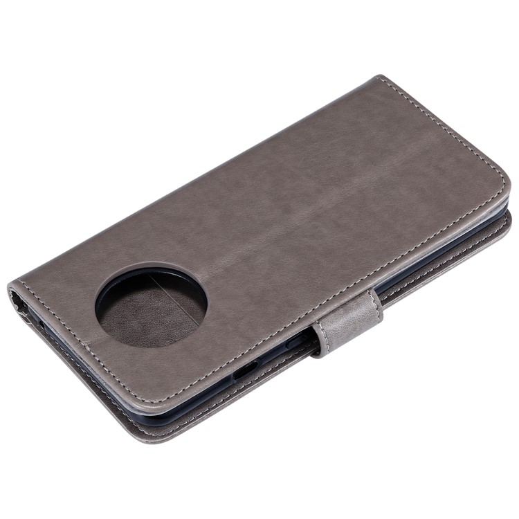 Imprint Owl Magnetic Wallet PU Leather Stand Cell Phone Cover for OnePlus 7T - Grey-5