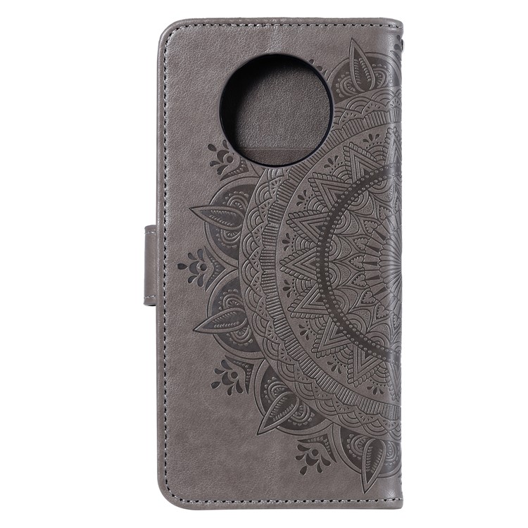 Imprint Flower Leather Wallet Phone Casing with Stand for OnePlus 7T - Grey-3