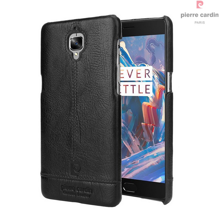 PIERRE CARDIN for OnePlus 3 Genuine Leather Coated Hard Mobile Case - Black-1
