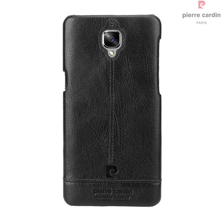 PIERRE CARDIN for OnePlus 3 Genuine Leather Coated Hard Mobile Case - Black-2