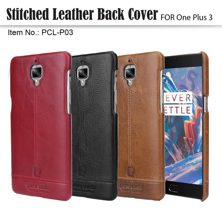 PIERRE CARDIN for OnePlus 3 Genuine Leather Coated Hard Mobile Case - Black-4