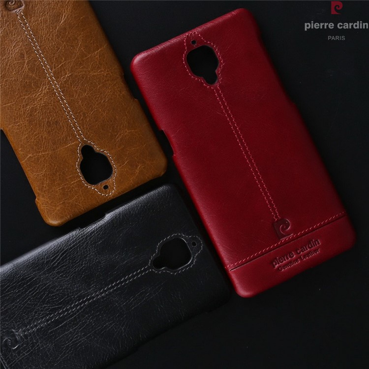 PIERRE CARDIN for OnePlus 3 Genuine Leather Coated Hard Mobile Case - Black-8