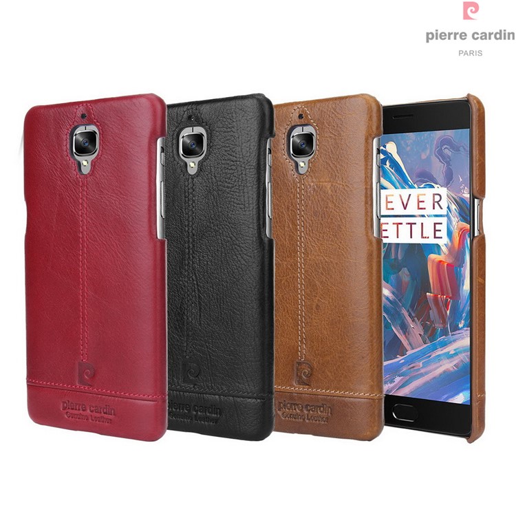 PIERRE CARDIN for OnePlus 3 Genuine Leather Coated Hard Mobile Case - Black-9