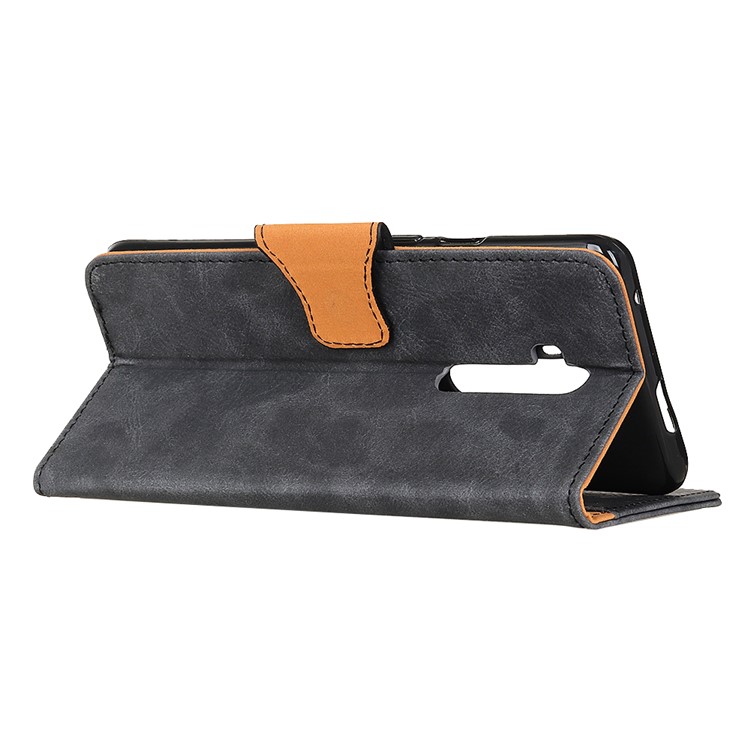 Retro Style Leather Wallet Stand Cell Case for OnePlus 7T Pro - Black-11