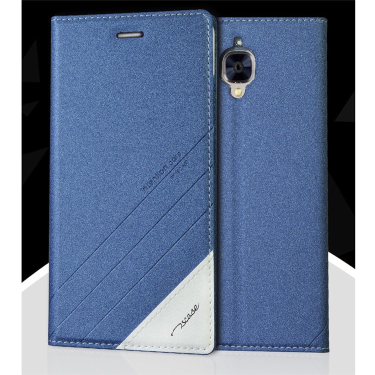 TSCASE Auto-absorbed Sand-like Texture Leather Case with Stand for One Plus 3 / 3T - Blue-2