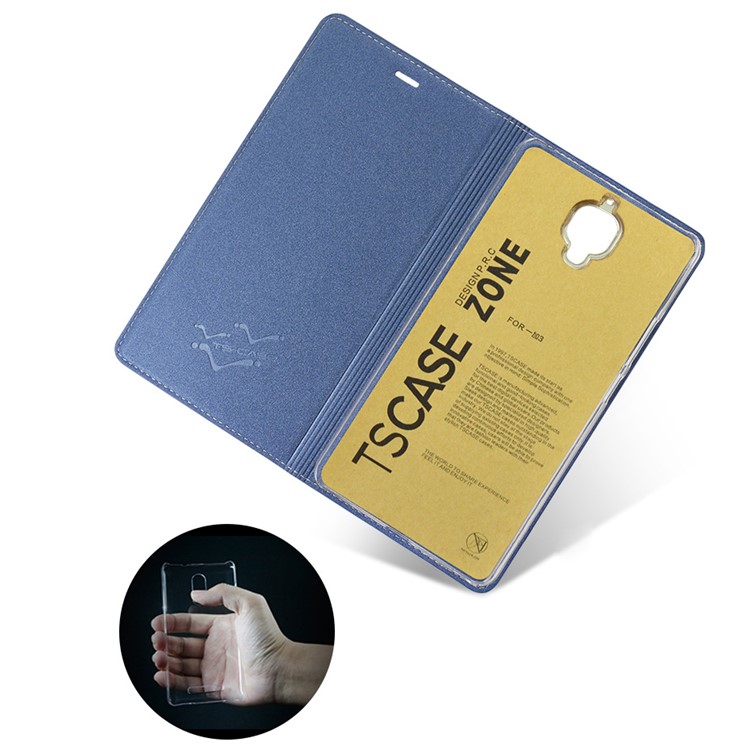 TSCASE Auto-absorbed Sand-like Texture Leather Case with Stand for One Plus 3 / 3T - Blue-7