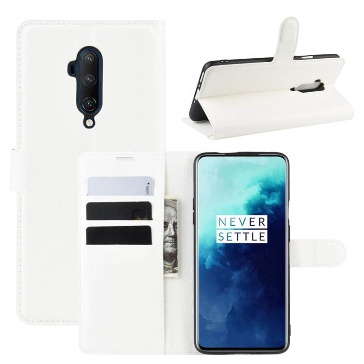Lichia Grão Tampa Do Telefone Carteira De Couro Para OnePlus 7T Pro - Branco-1