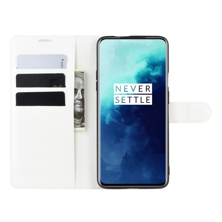 Lichia Grão Tampa Do Telefone Carteira De Couro Para OnePlus 7T Pro - Branco-5