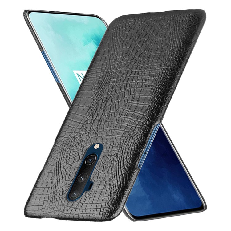 Pele De Crocodilo PU Couro Caso PC Revestido Para OnePlus 7T Pro - Preto-1
