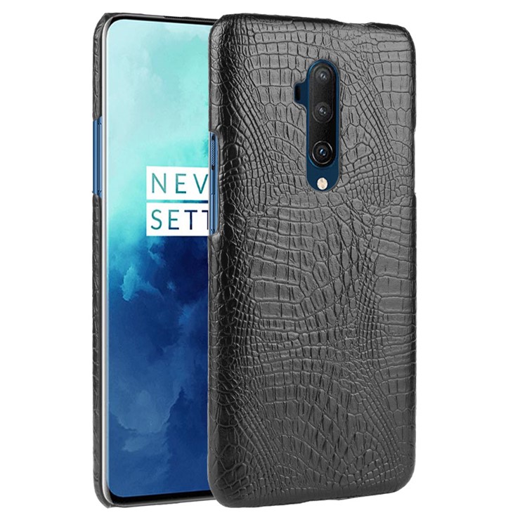 Pele De Crocodilo PU Couro Caso PC Revestido Para OnePlus 7T Pro - Preto-2