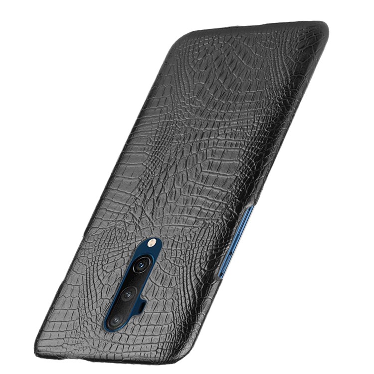 Pele De Crocodilo PU Couro Caso PC Revestido Para OnePlus 7T Pro - Preto-3