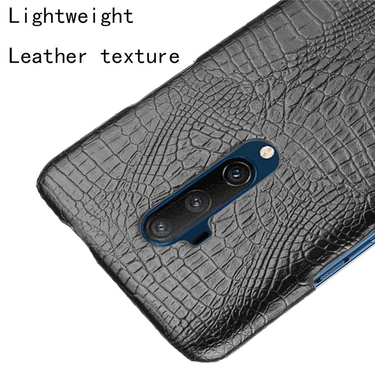 Pele De Crocodilo PU Couro Caso PC Revestido Para OnePlus 7T Pro - Preto-4