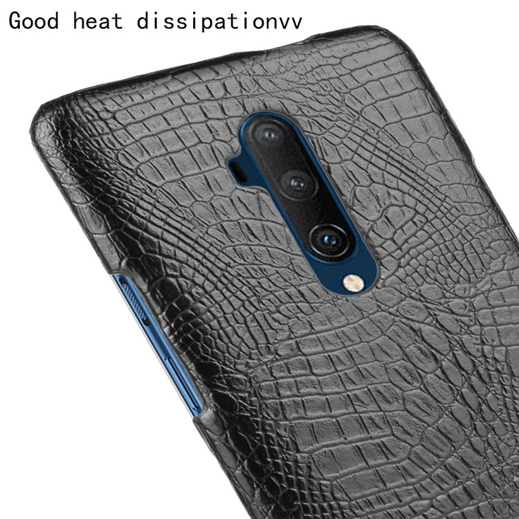 Pele De Crocodilo PU Couro Caso PC Revestido Para OnePlus 7T Pro - Preto-6