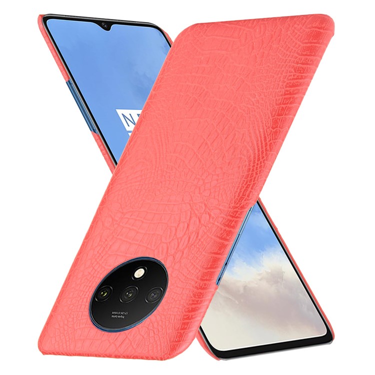 Crocodile Skin PU Leather Coated Hard Plastic Case for OnePlus 7T - Red-1
