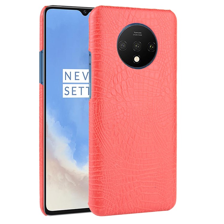 Crocodile Skin PU Leather Coated Hard Plastic Case for OnePlus 7T - Red-2