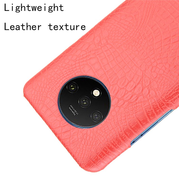 Crocodile Skin PU Leather Coated Hard Plastic Case for OnePlus 7T - Red-5