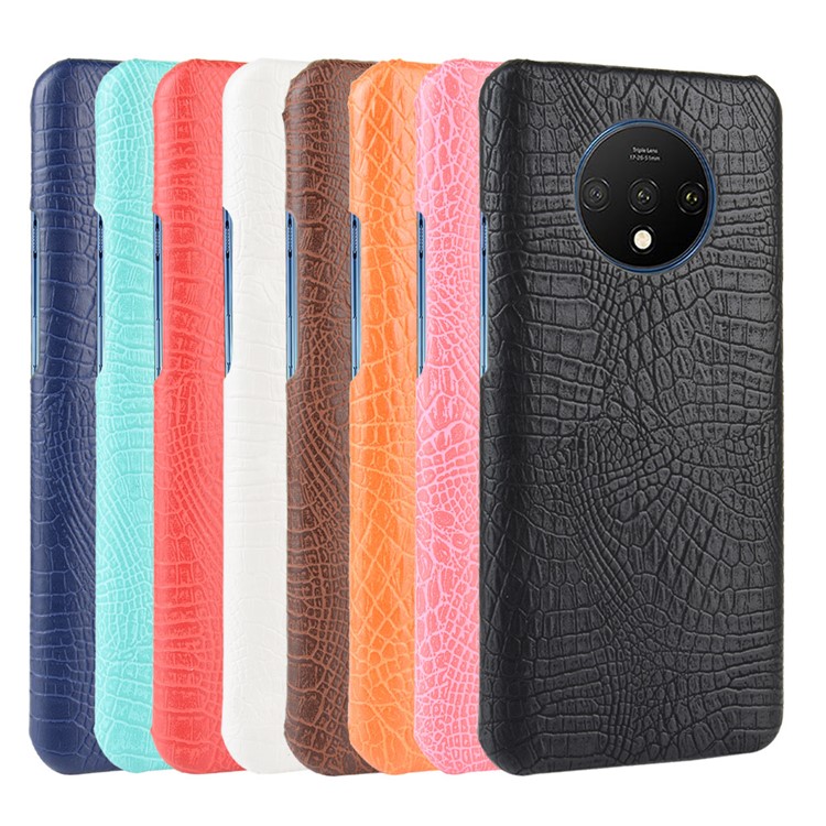 Crocodile Skin PU Leather Coated Hard Plastic Case for OnePlus 7T - Red-7